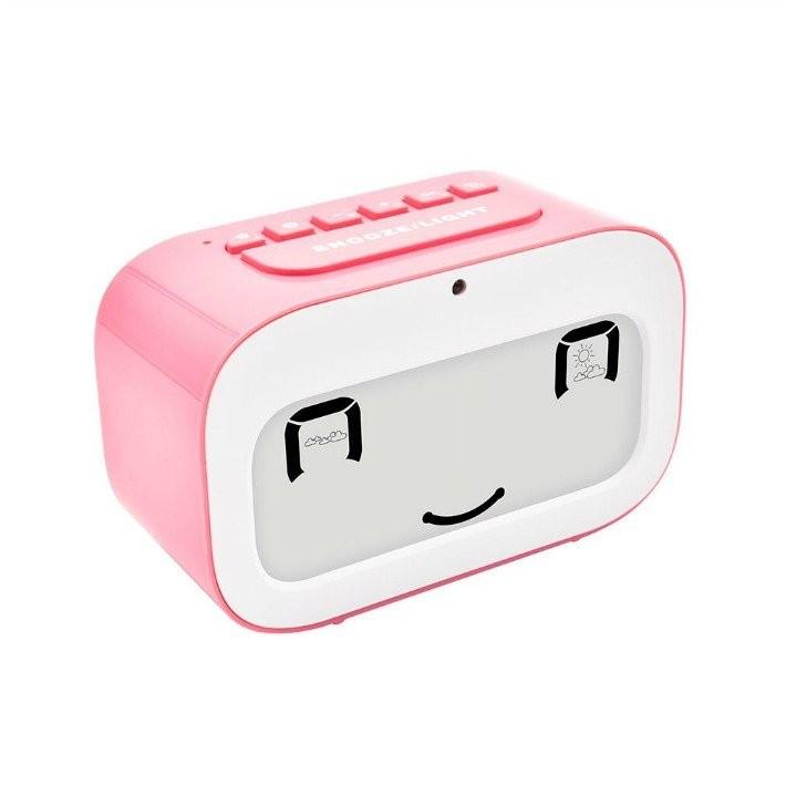 目覚まし時計 かわいい絵文字卓上時計スマートなバックライト/温度/スヌーズ機能付き ベッドルーム オフィスデスクキューブの置き時計 電池式 子供 家族ギフトに最適 (黄、ピンク、青) ボタンの設定：6