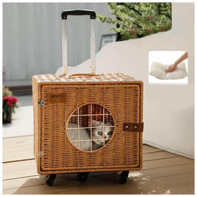 ペットカート 猫バッグ ポータブル アウトドア ペット トロリーケース 編まれた荷物 猫 リュック ペット ペットキャリー リュック 猫 犬用 キャスター付き