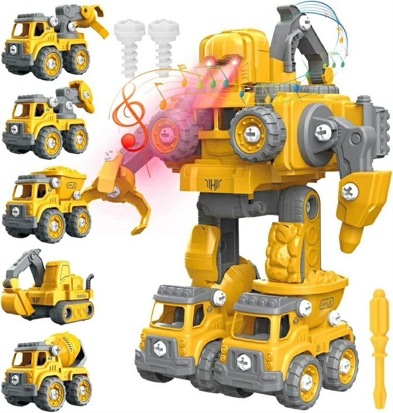 5 in 1変形ロボット 建設車両 ロボッ車セット 組み立て おもちゃ 変形ロボット 立体パズル 想像力創造力を育てる 教育 学習 モデルDIY お